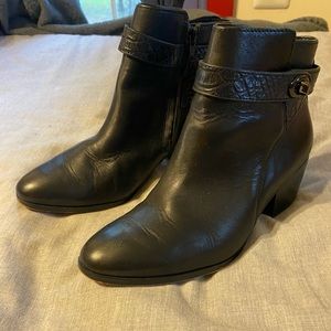 Coach Black Leather Ankle Boots with Inside Zipper